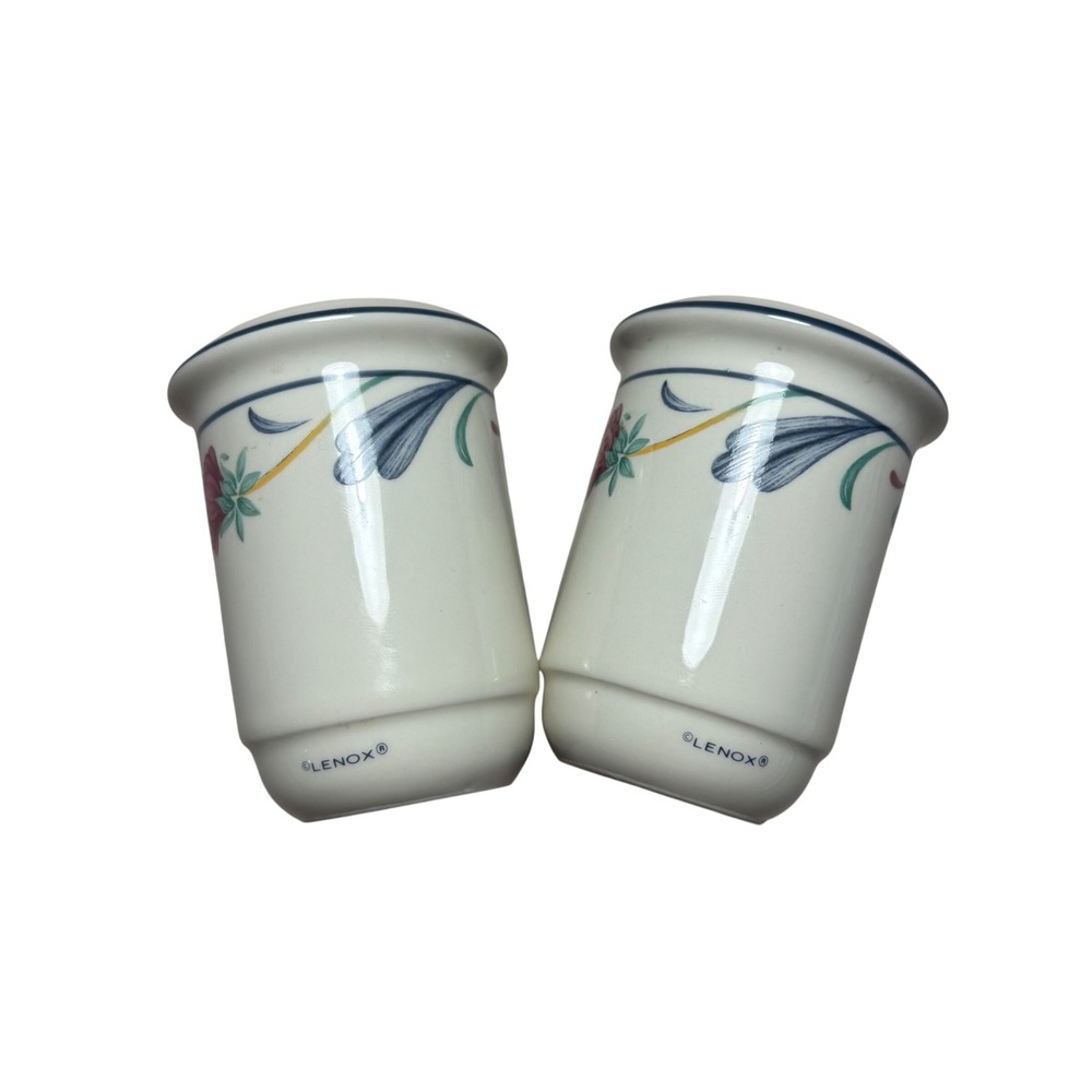 Lenox Poppies on Blue Salt and Pepper Set Floral Porcelain Stoppered Cottagecore